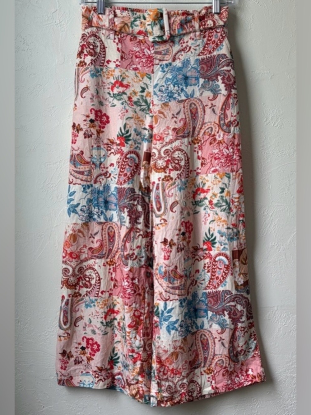 Sigrid Olsen Linen Blend Patchwork Cropped Wide Leg Pants Sz 2 - Picture 3 of 10